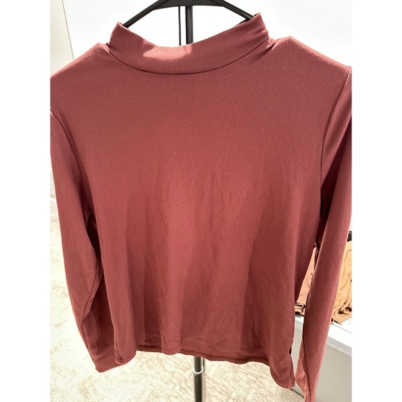 No Boundaries Tops - No Boundaries Womens Ribbed Mock Neck Long Sleeve Top Terracotta Brick Red Large